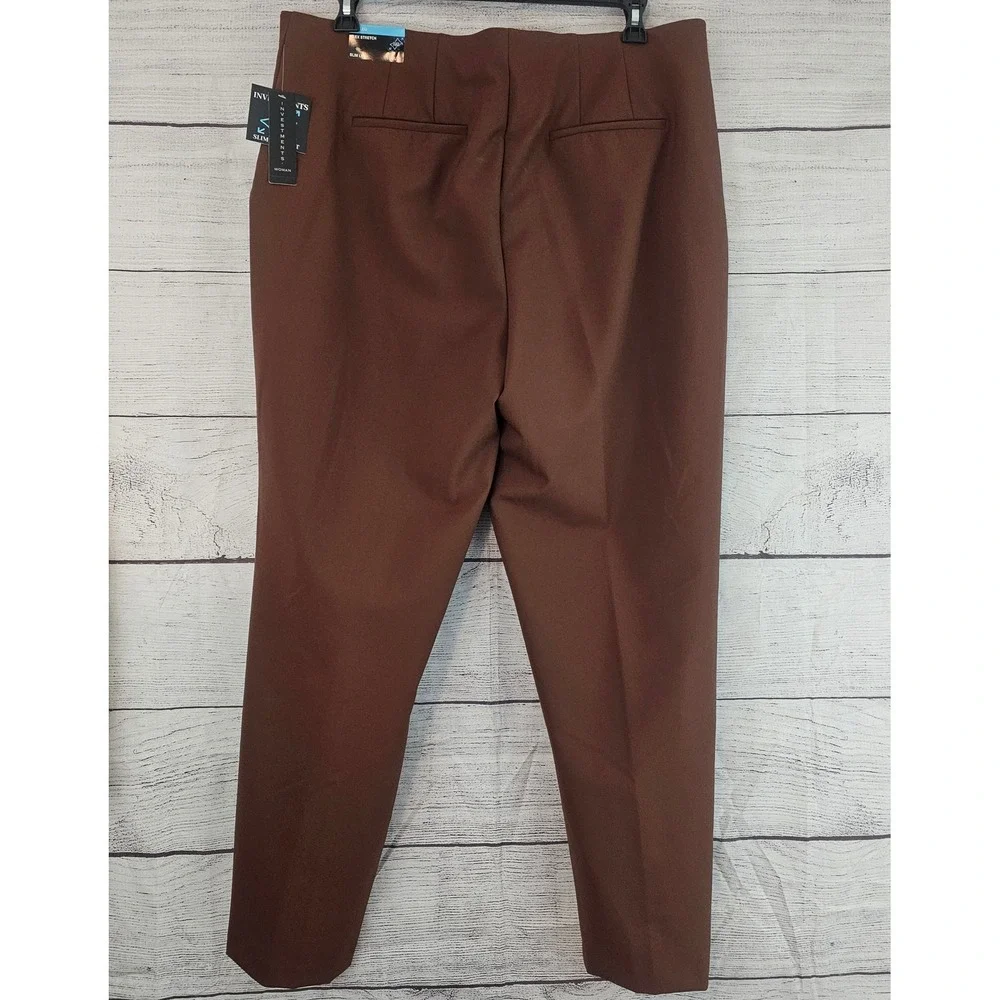Investments Woman 18W Reg Brown Slim Leg Stretch Dress Pants Slacks NWT 1528